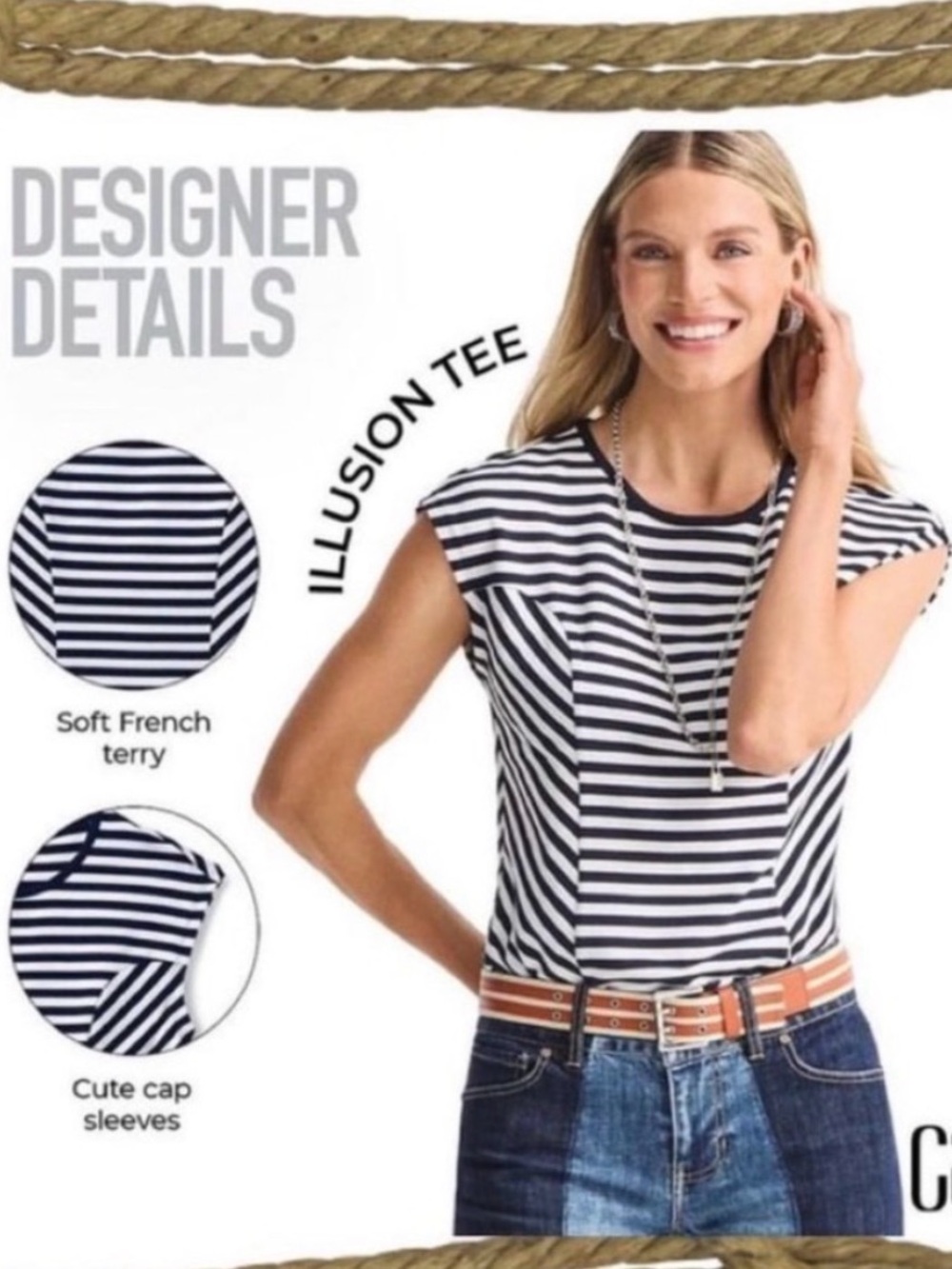 CAbi Striped Illusion Tee - Navy and White NWOT